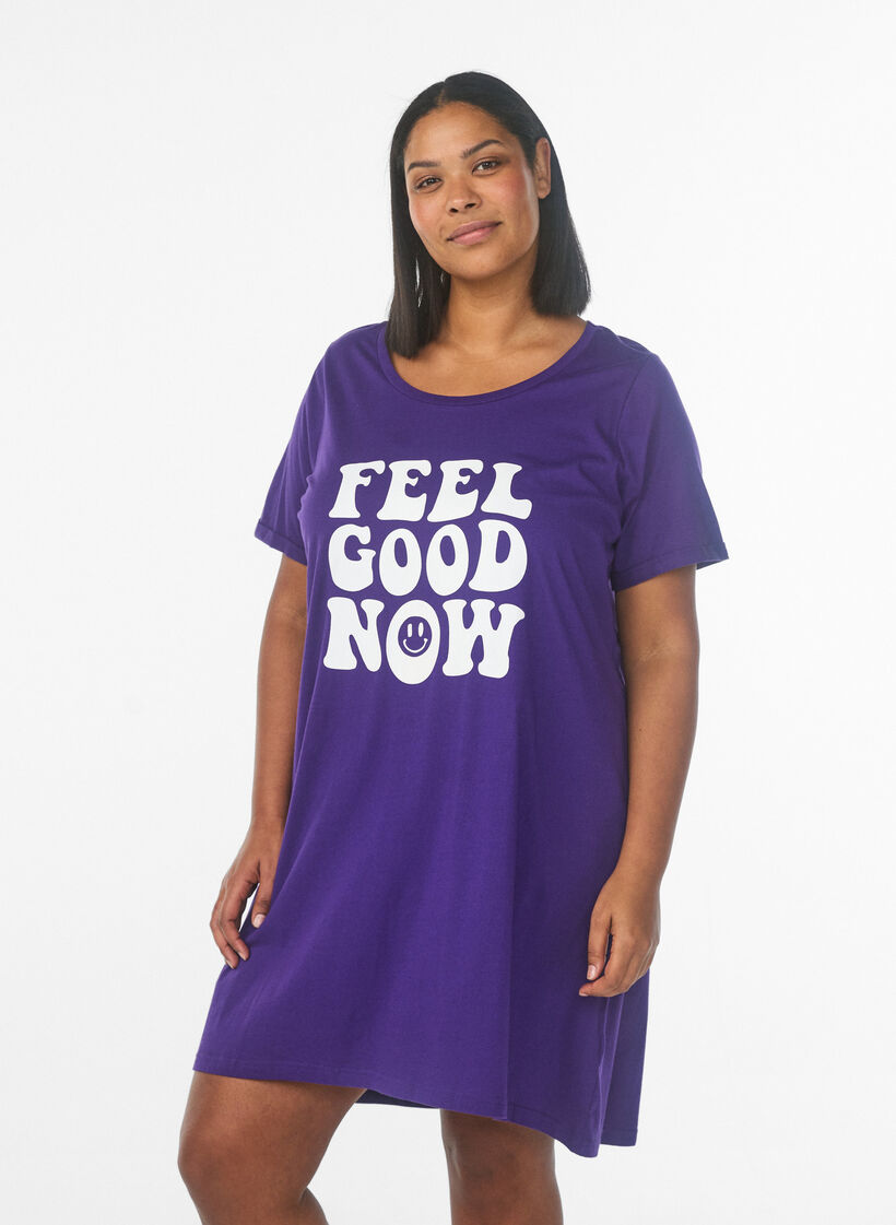 Chemise de nuit &agrave; manches courtes en coton biologique, Bleu, Model image number 0