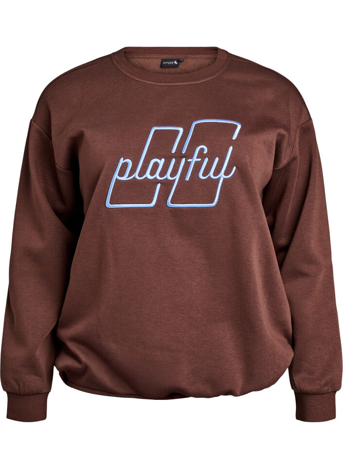 Sweat-shirt avec texte brodé, Marron, Packshot image number 0