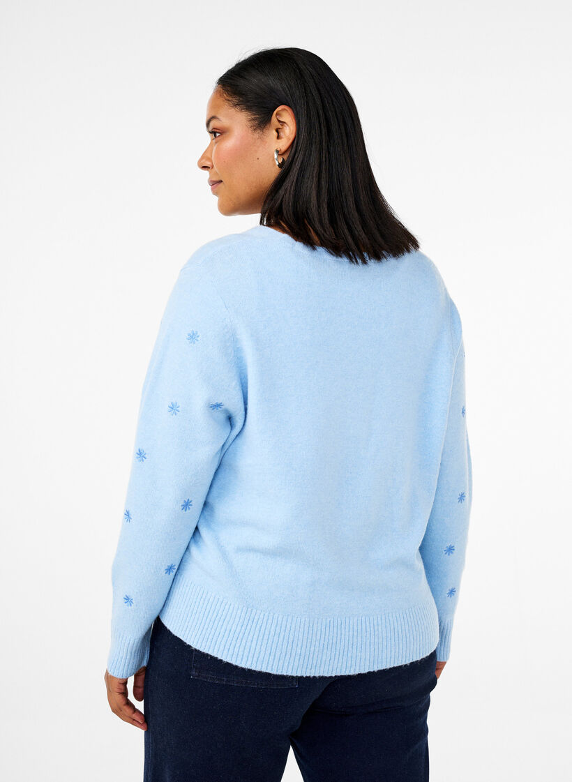 Cardigan en tricot, brodé, à nouer avec des attaches, Cashmere Blue Comb, Model image number 1