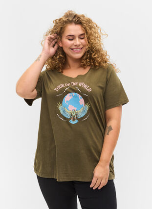 T-shirt en coton à manches courtes avec imprimé, Ivy Green Wash, Model image number 0