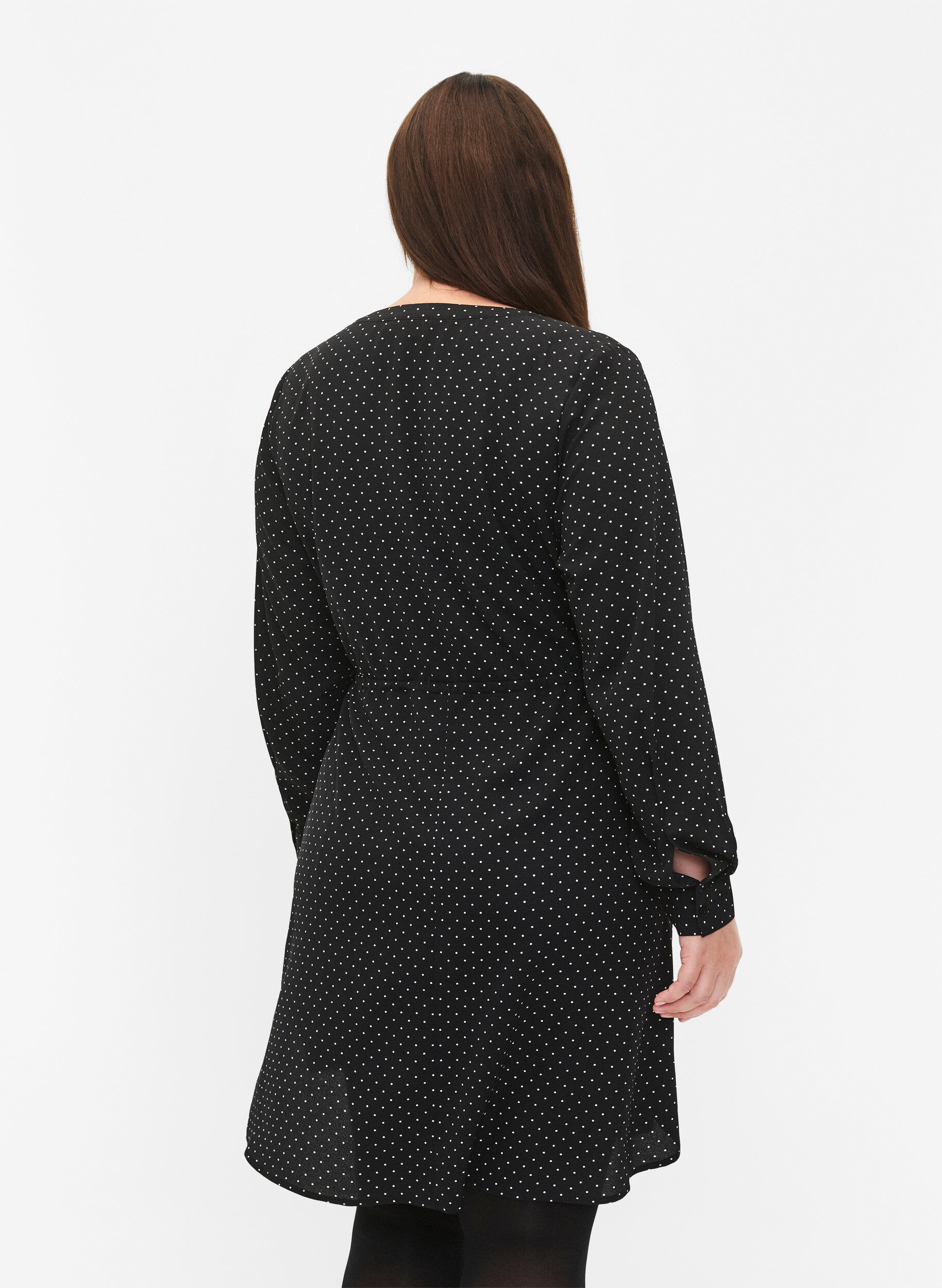 Zizzi Robe imprim&eacute;e avec cordon &agrave; la taille, Black Dot, Model image number 1