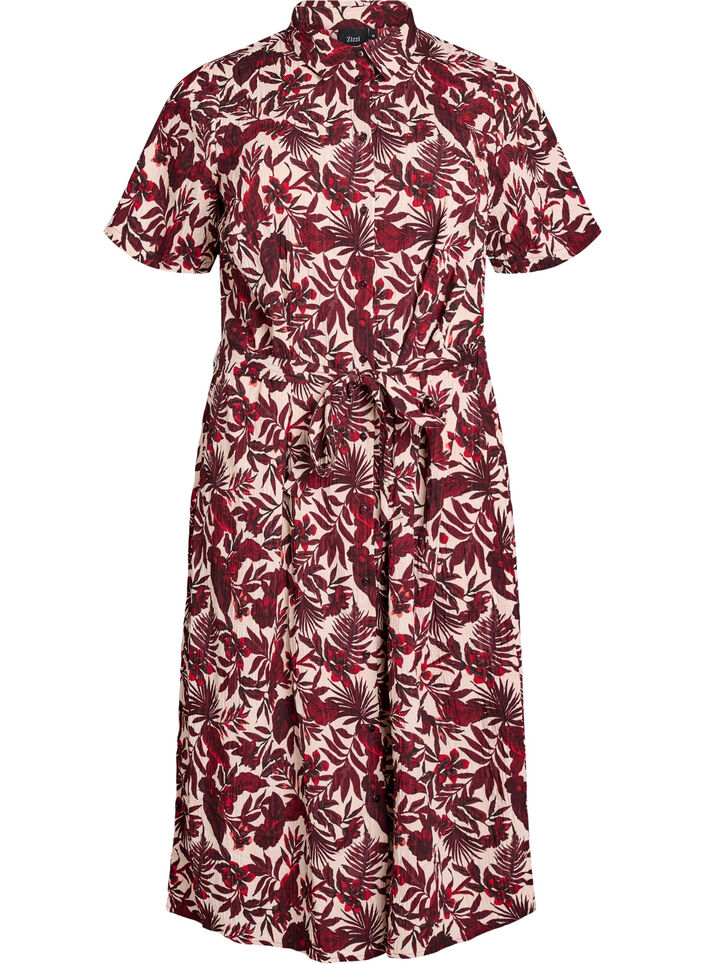 Robe chemise mi-longue avec imprimé floral, Rouge, Packshot image number 0