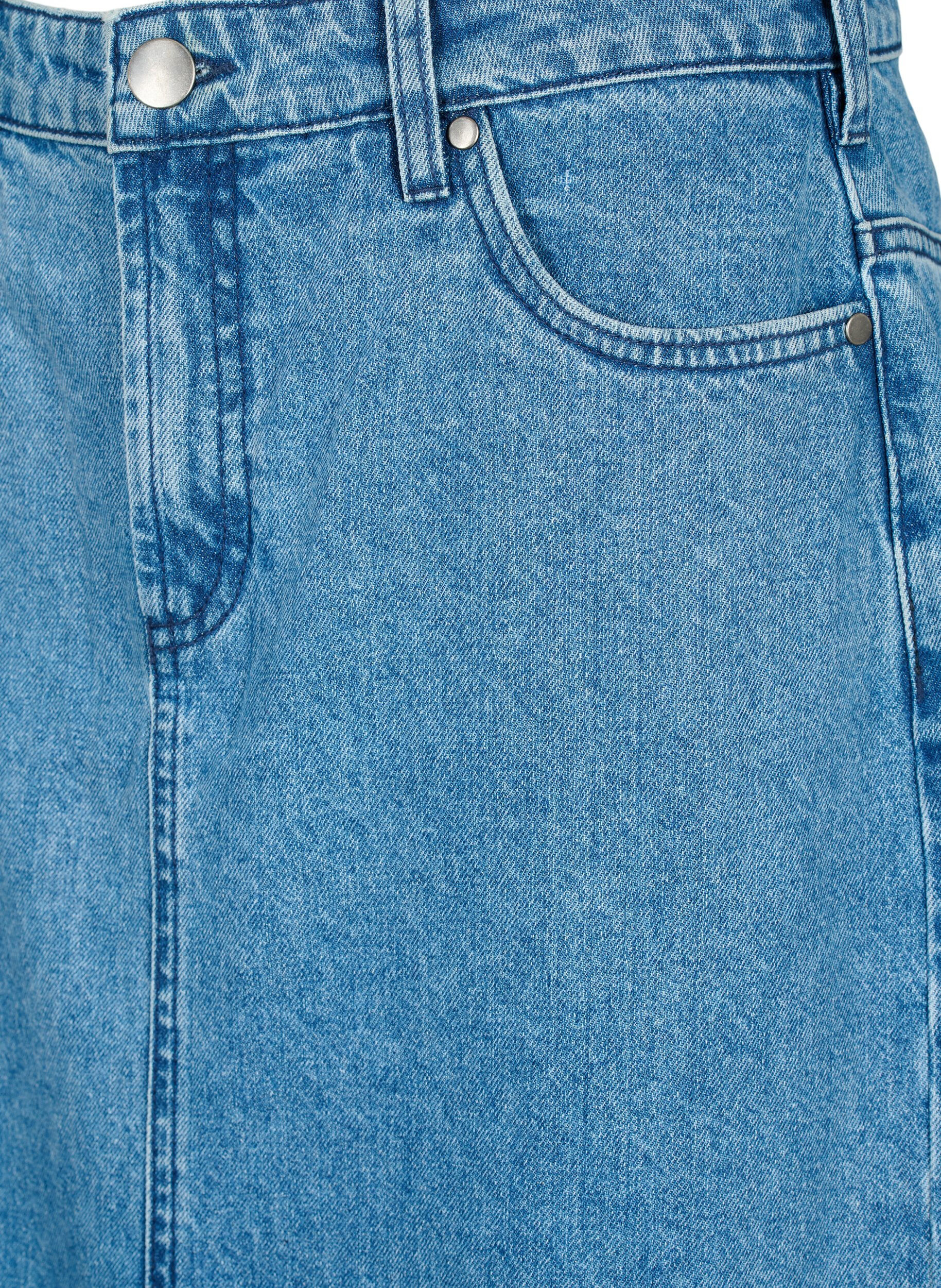 Zizzi Jupe en denim mi-longue avec fente au dos, Denim Blue, Packshot image number 2