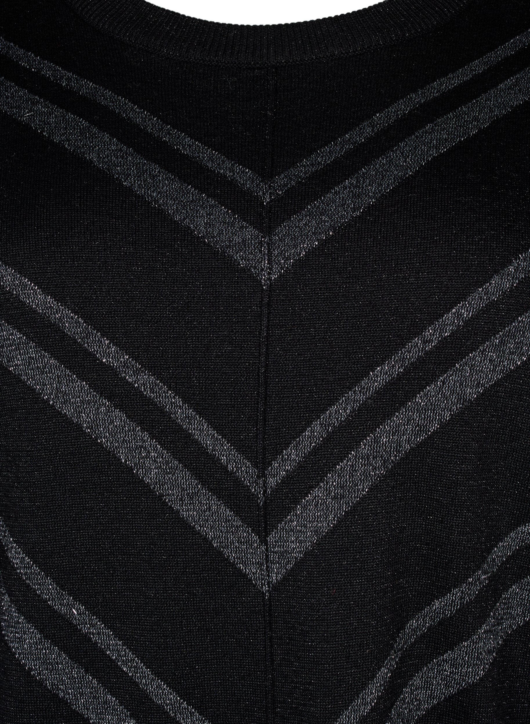 Zizzi Pull tricot&eacute; avec un col rond et des reflets brillants, Black w.S.L.Stripes, Packshot image number 2