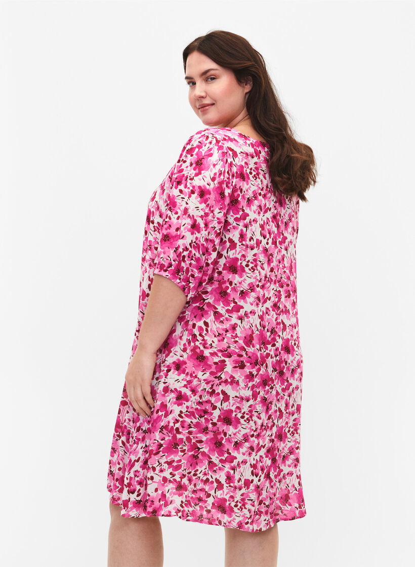 Robe en viscose à fleurs avec forme en A, Pink Flower Rain, Model image number 1