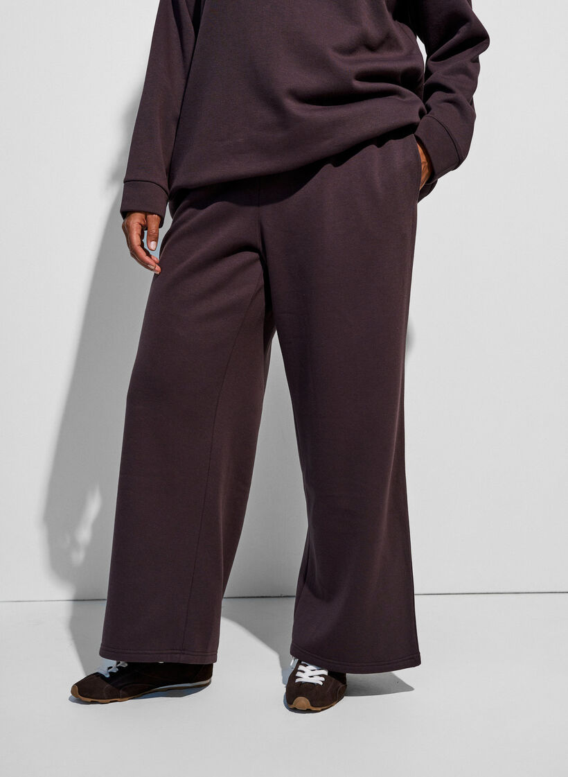 Pantalon de jogging taille haute avec coupe ample, Marron, Model image number 2