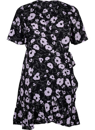 Robes enveloppées florales à manches courtes, Black Flower AOP, Packshot image number 0