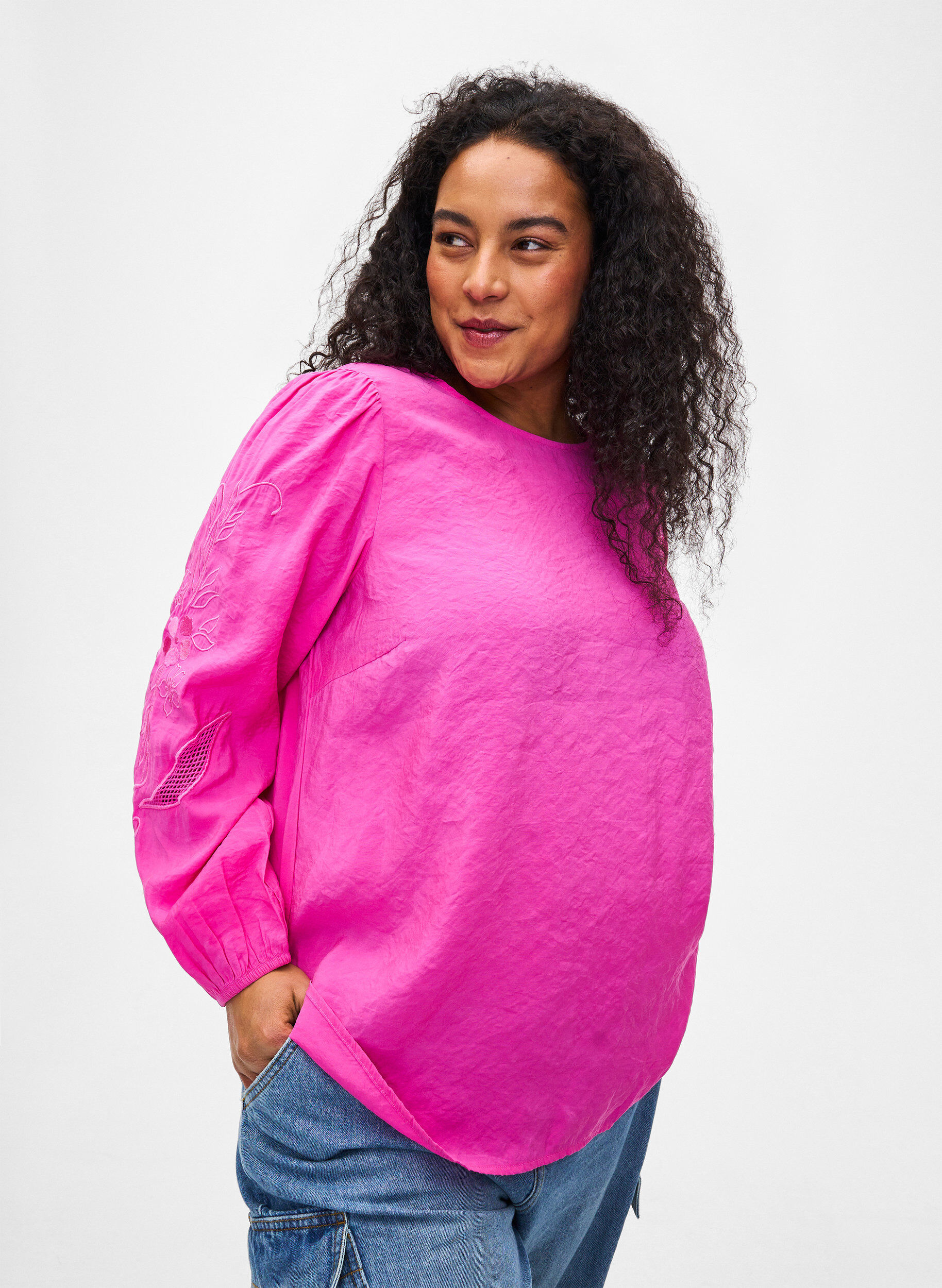 Zizzi Chemisier en TENCEL&trade; Modal avec des broderies, Phlox Pink, Model image number 0