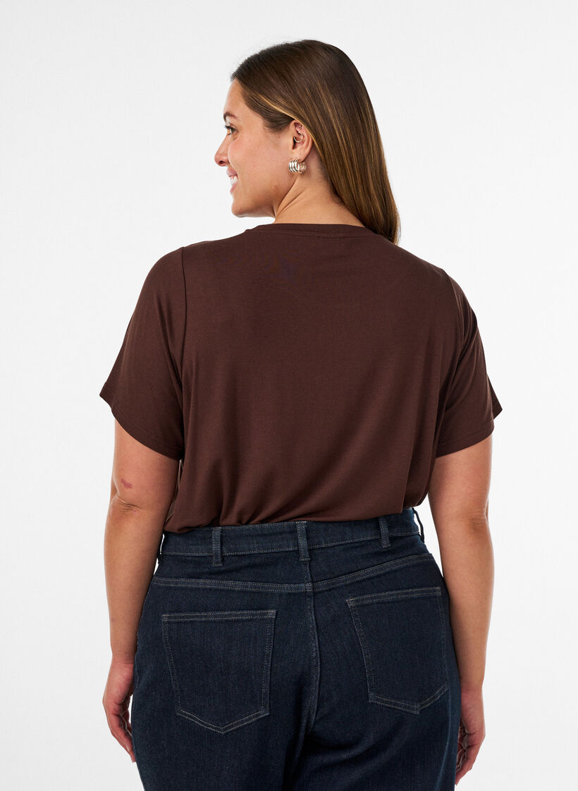 T-shirt en viscose avec strass, Marron, Model image number 2