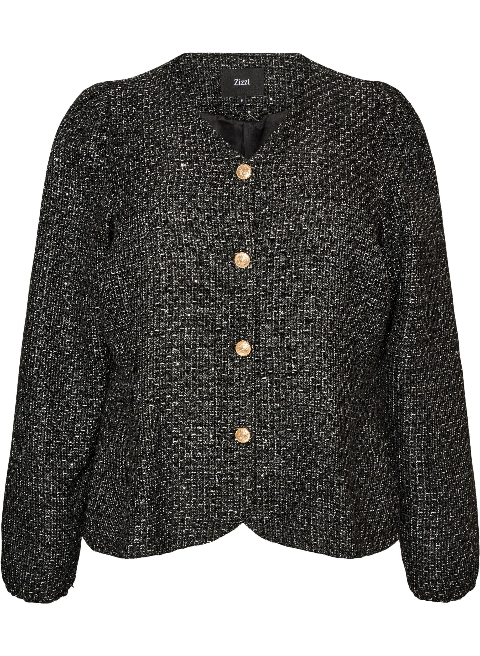 ZizziVeste boucl&eacute;e avec sequins et boutons d&eacute;coratifs, Noir, Packshot image number 0