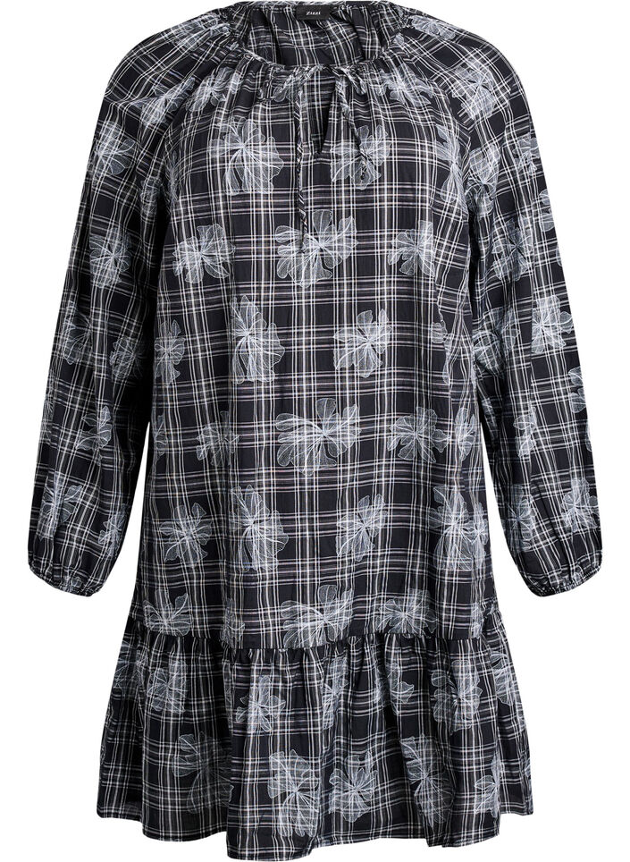 Robe courte à imprimé à carreaux et floral, Noir, Packshot image number 0