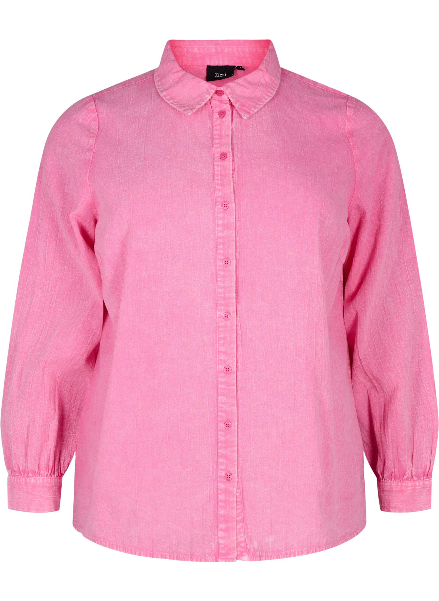 Zizzi Chemise en jean de couleur unie, Pink Power, Packshot image number 0