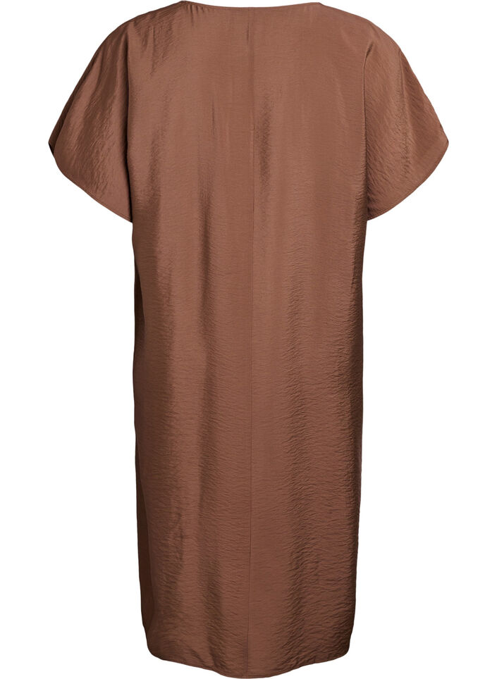 Robe &agrave; col en V en viscose, Marron, Packshot image number 1