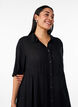 Robe chemise mi-longue &agrave; manches courtes, Noir, Model image number 2