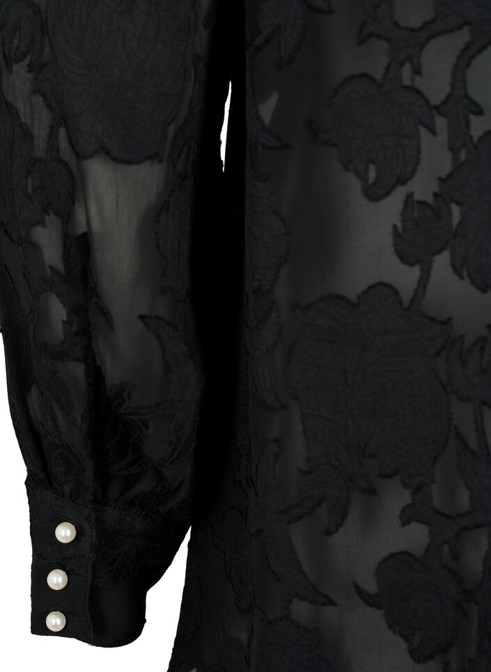 Chemise look jacquard avec boutons en nacre, Black, Packshot image number 3