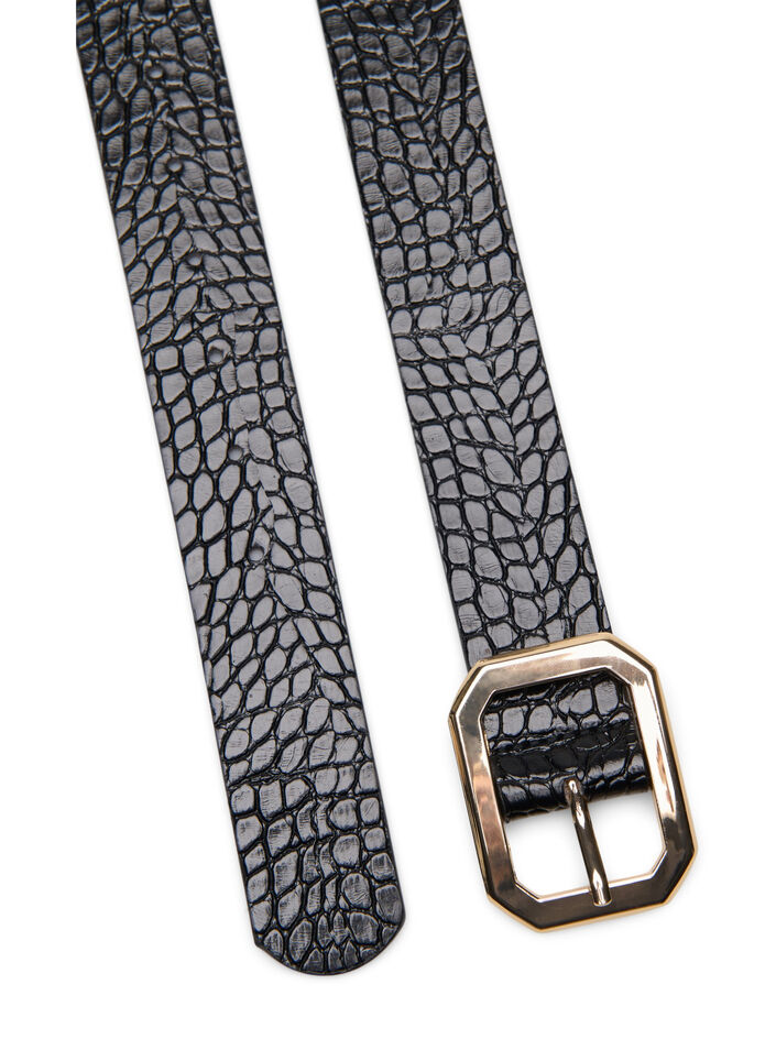 Ceinture en faux cuir avec motif croco, Black w. Gold Buckle, Packshot image number 1