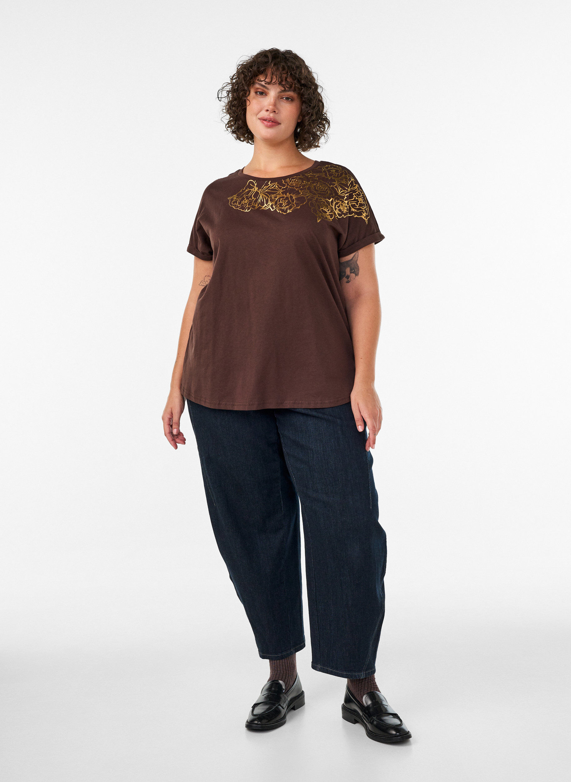 ZizziT-shirt en coton &agrave; imprim&eacute; floral, Marron, Model image number 1