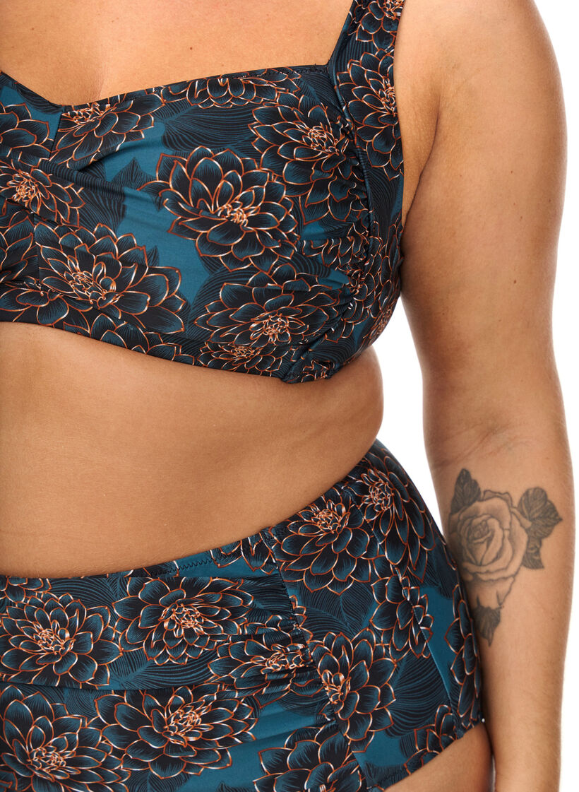 Haut de bikini rembourré et imprimé, Bleu pétrole, Model image number 2