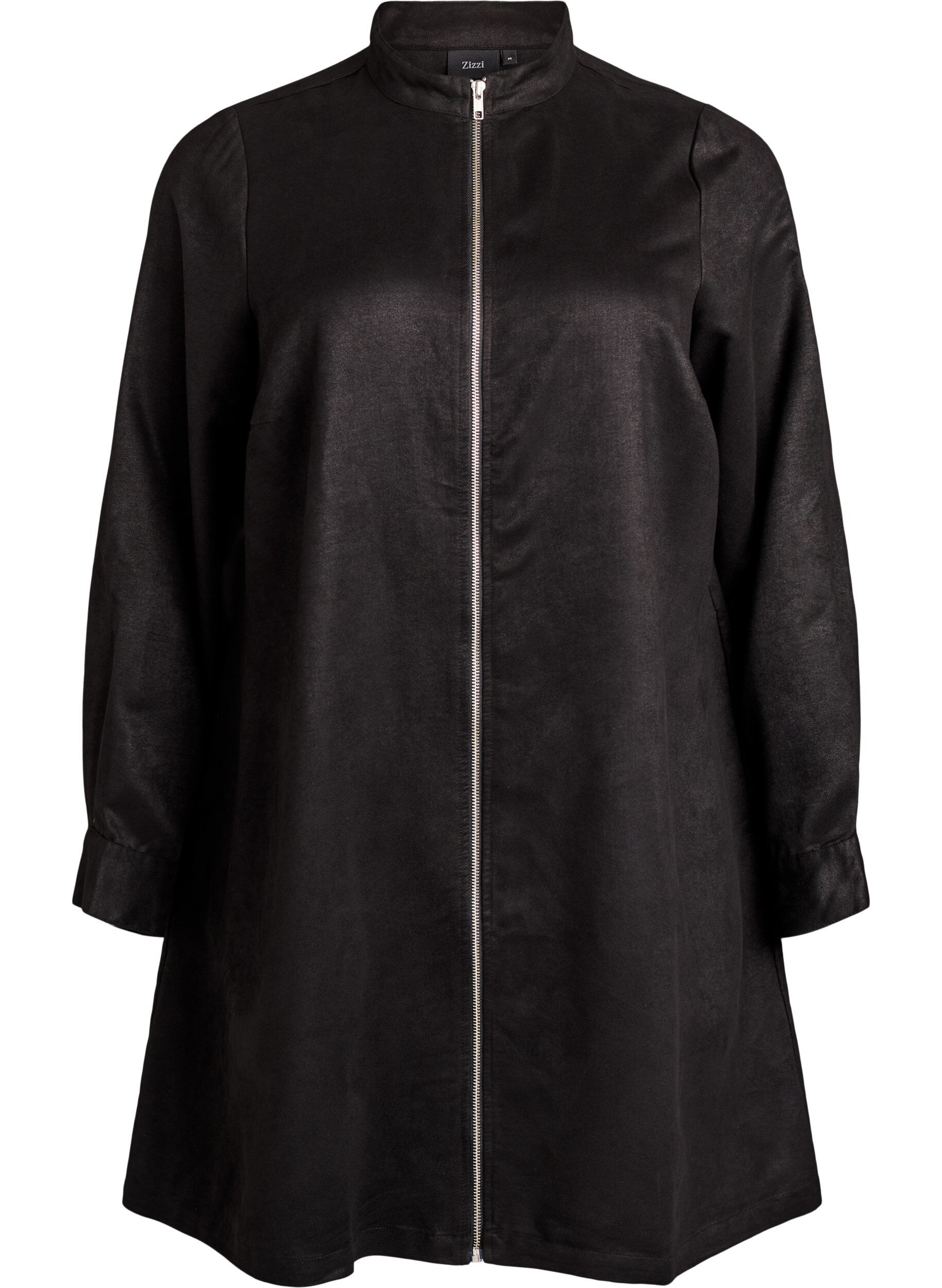 Longue chemise en faux su&egrave;de avec fermeture &eacute;clair