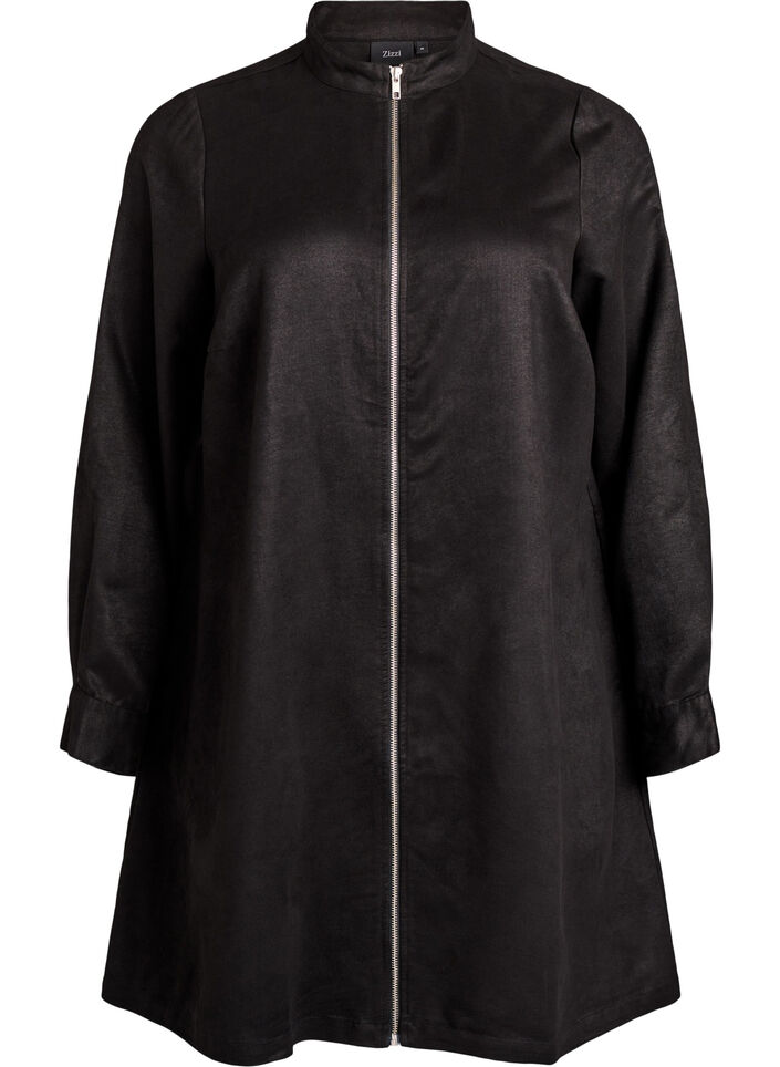 Longue chemise en faux suède avec fermeture éclair, Noir, Packshot image number 0