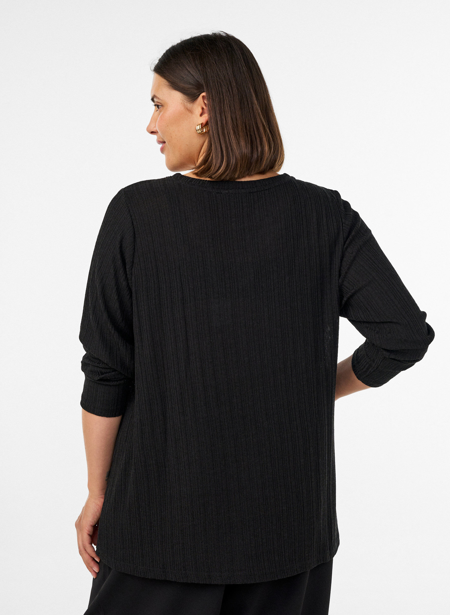 ZizziBlouse en jersey avec structure c&ocirc;tel&eacute;e et manches longues, Noir, Model image number 2