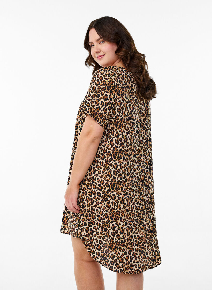 Robe &agrave; manches courtes avec imprim&eacute;, Marron, Model image number 2