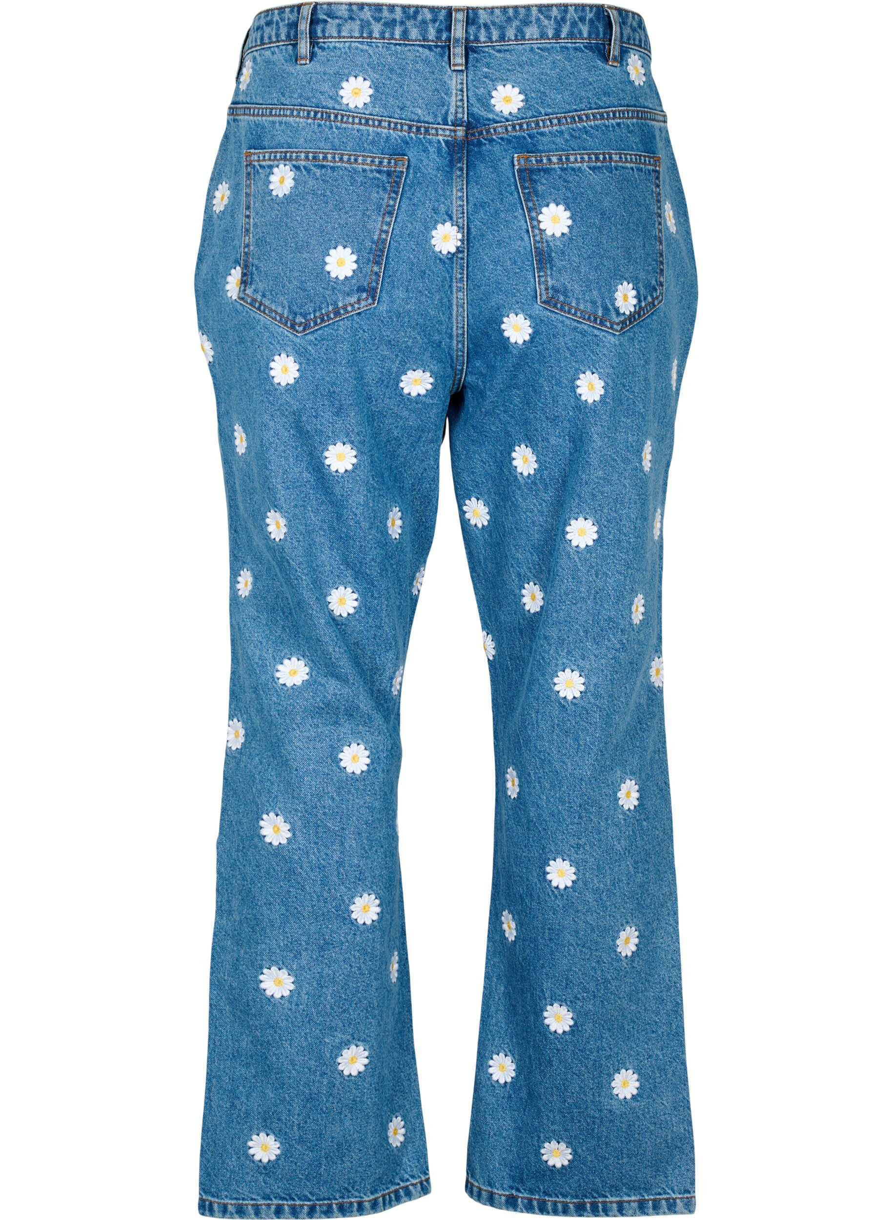 Zizzi Jean Gemma taille haute avec des marguerites, Bleu Clair, Packshot image number 1