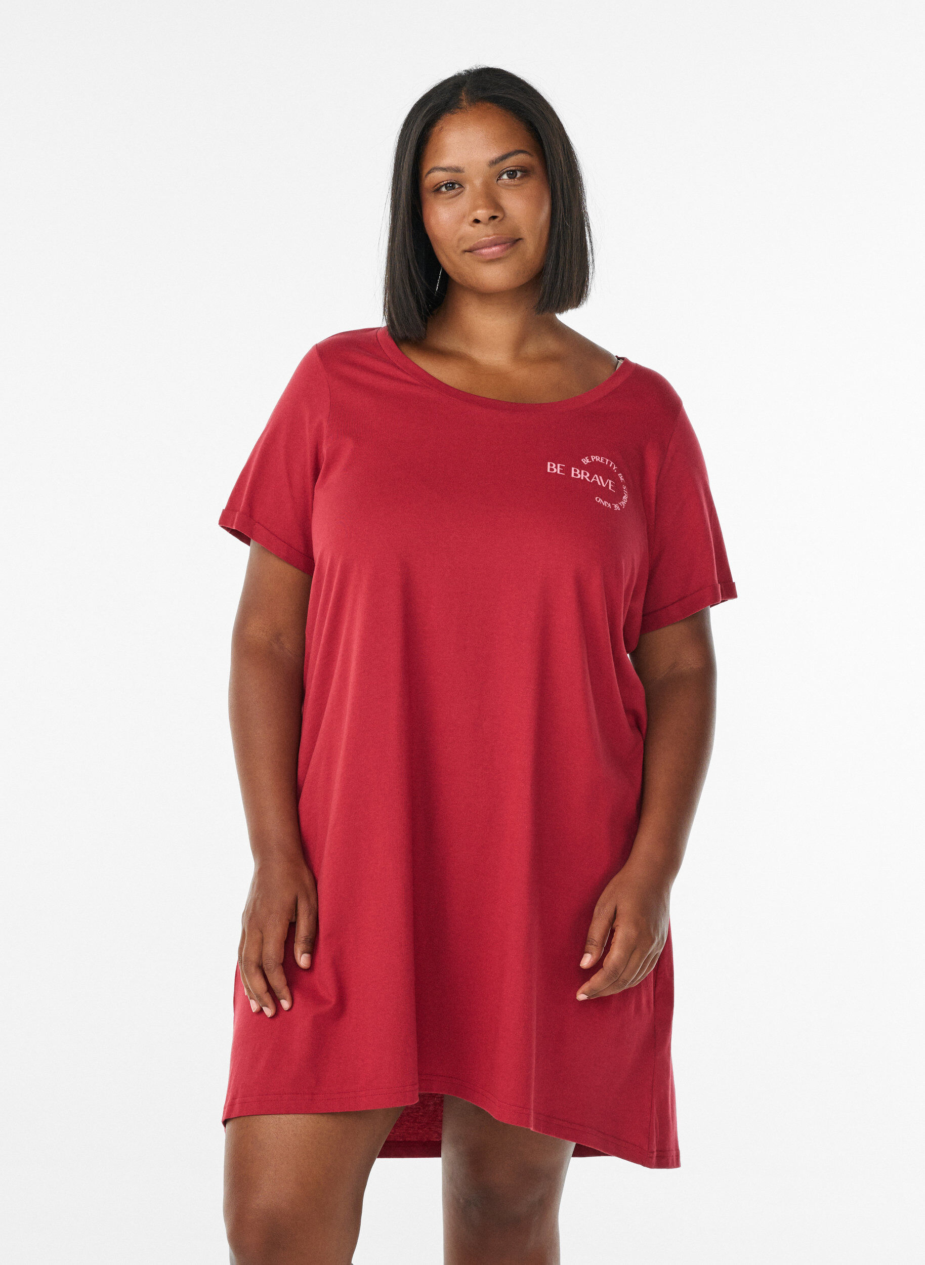 Chemise de nuit &agrave; manches courtes en coton biologique, Rouge, Model