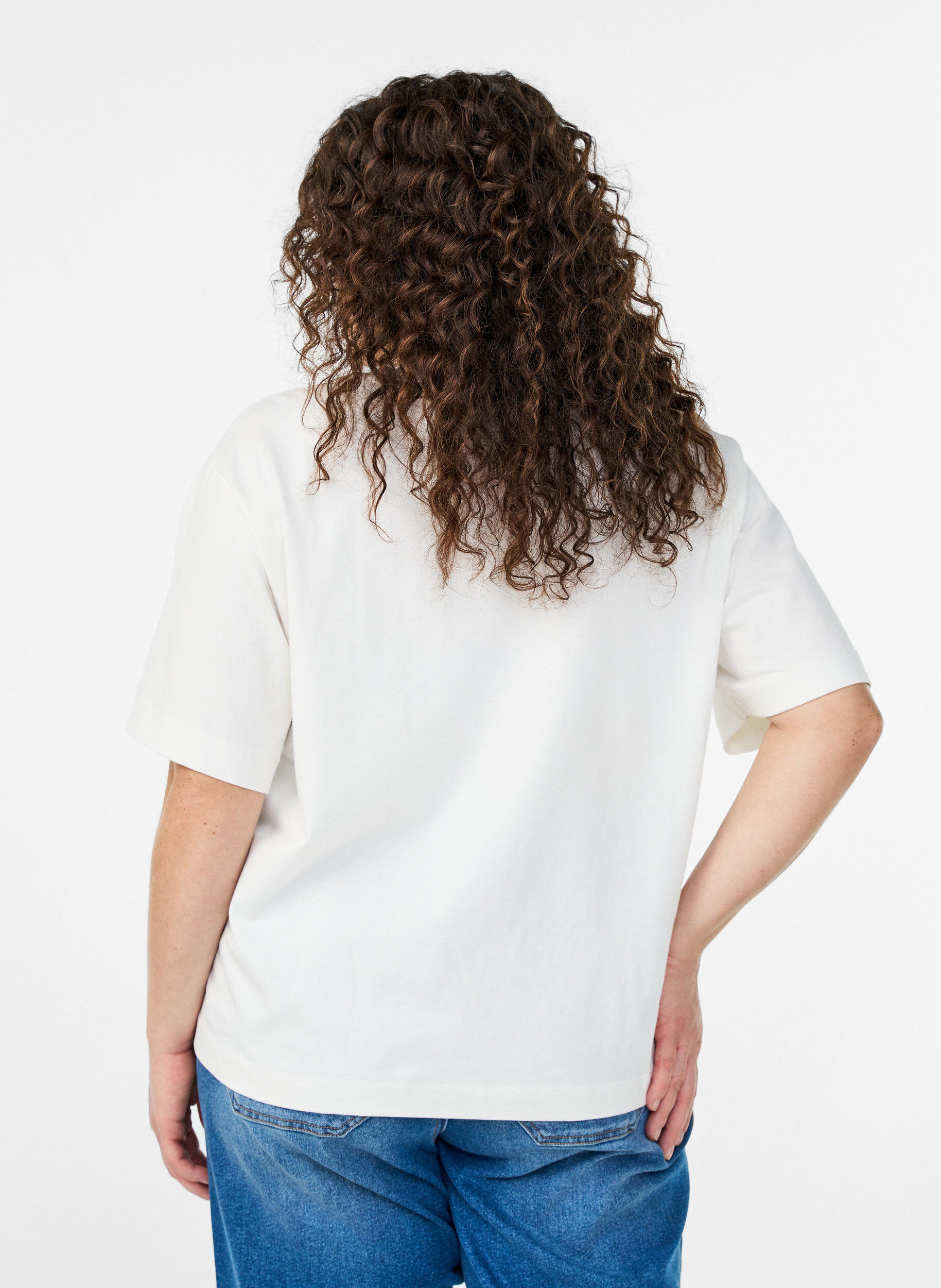 Zizzi T-shirt boxy en coton, Blanc, Model image number 3
