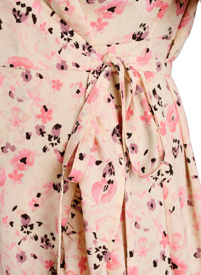 Robe portefeuille &agrave; fleurs et manches courtes, Rouge, Packshot image number 3