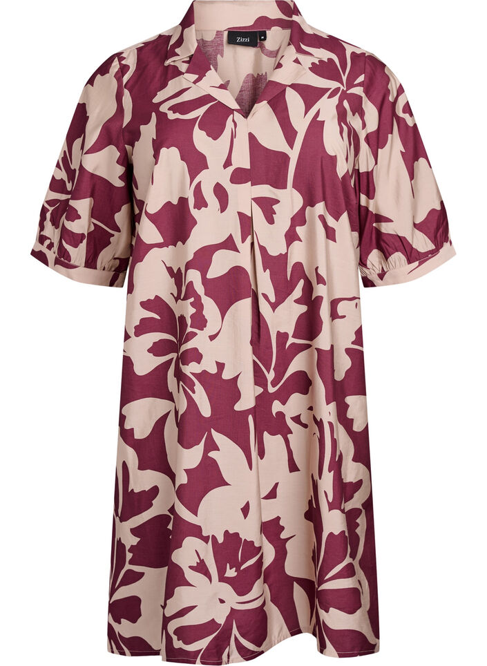 Robe mi-longue imprimée avec col en V, Bordeaux, Packshot image number 0