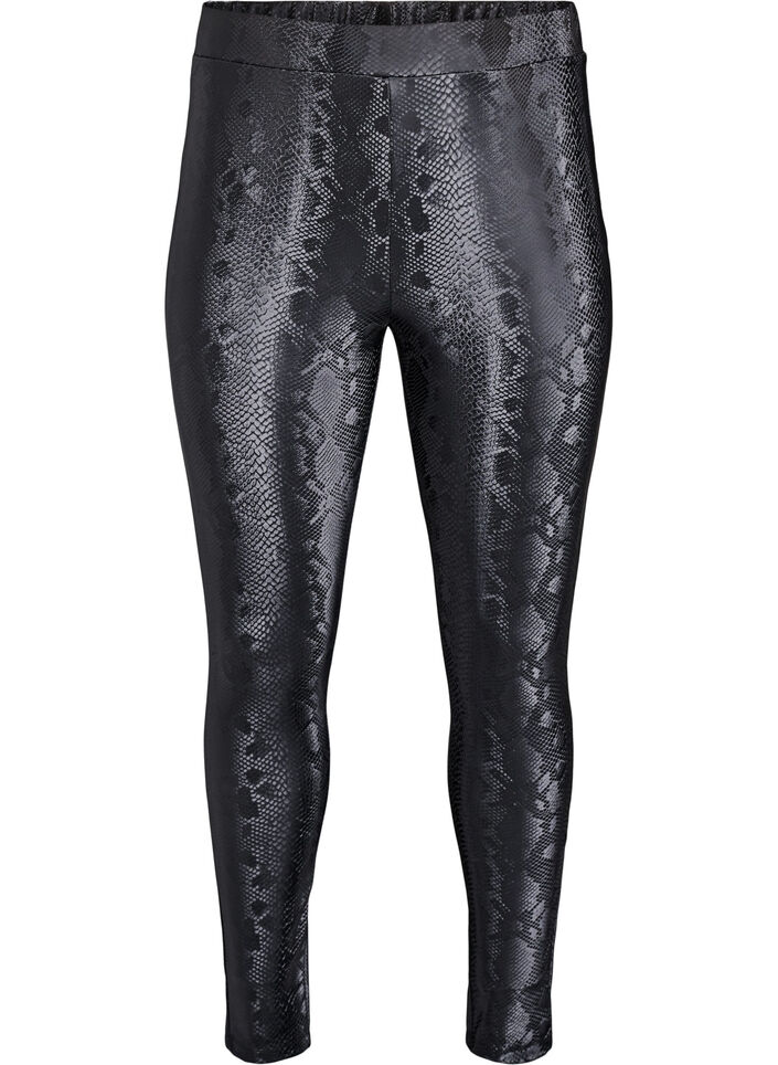 Legging en similicuir avec imprimé animalier, Noir, Packshot image number 0