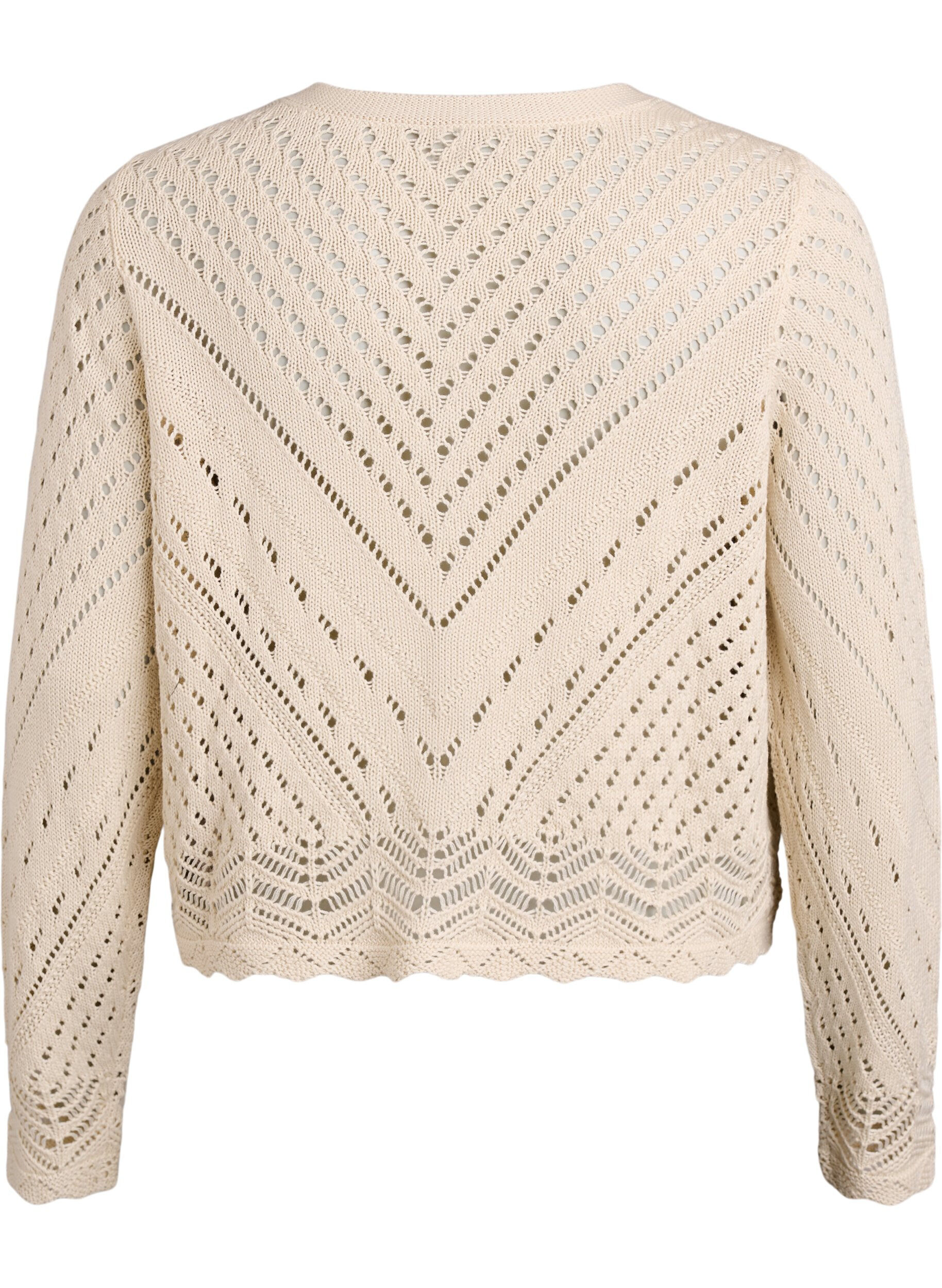 Zizzi Cardigan court en maille ajour&eacute;e, Sandshell, Packshot image number 1