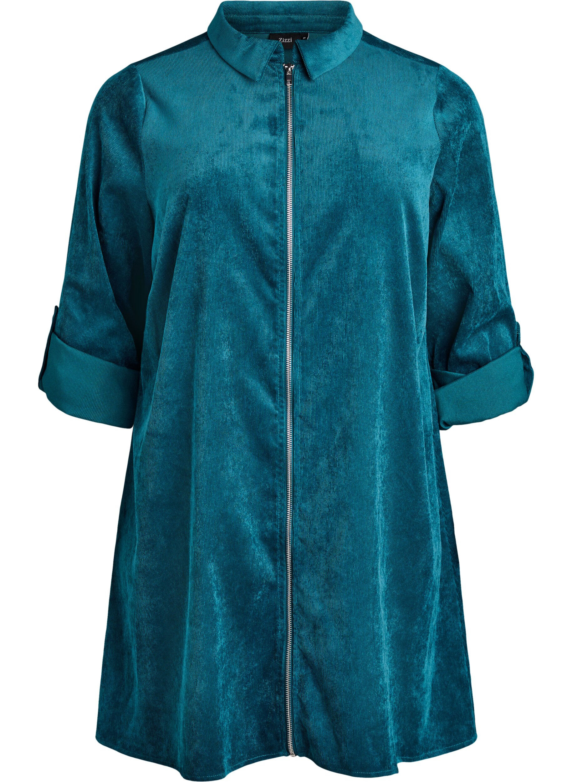 ZizziRobe en velours c&ocirc;tel&eacute; avec zip et manches 3/4, Vert fonc&eacute;, Packshot image number 0