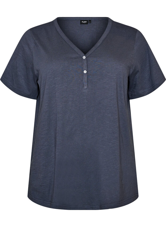 T-shirt dot&eacute; de boutons, Gris bleut&eacute;, Packshot image number 0