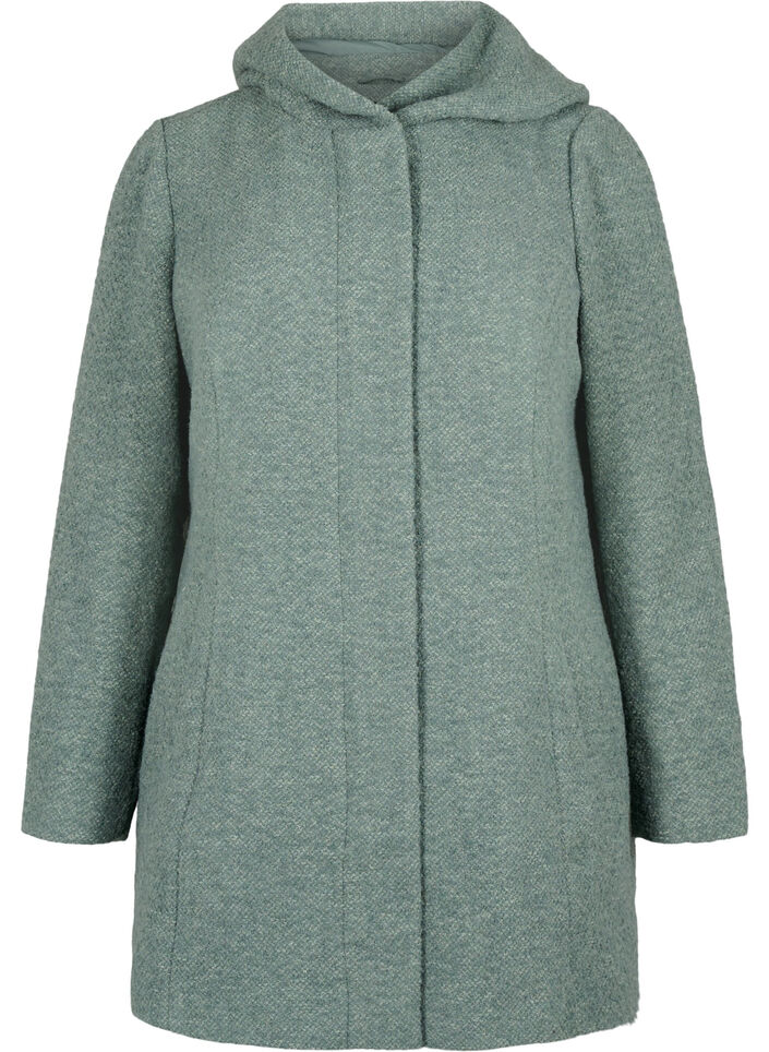 Manteau bouclé en laine, Balsam Green Mel., Packshot image number 0