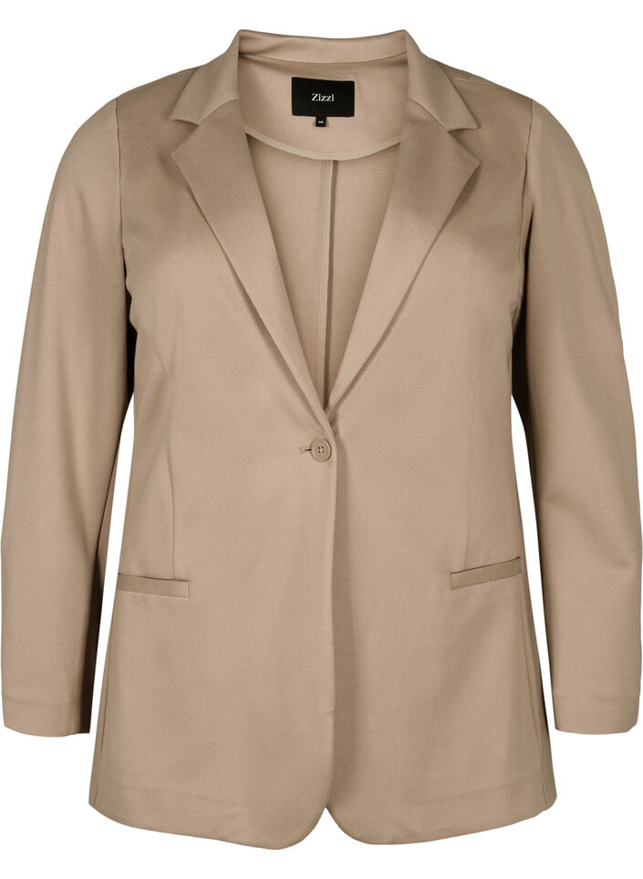 Blazer simple avec fermeture à boutons, Beige, Packshot image number 0