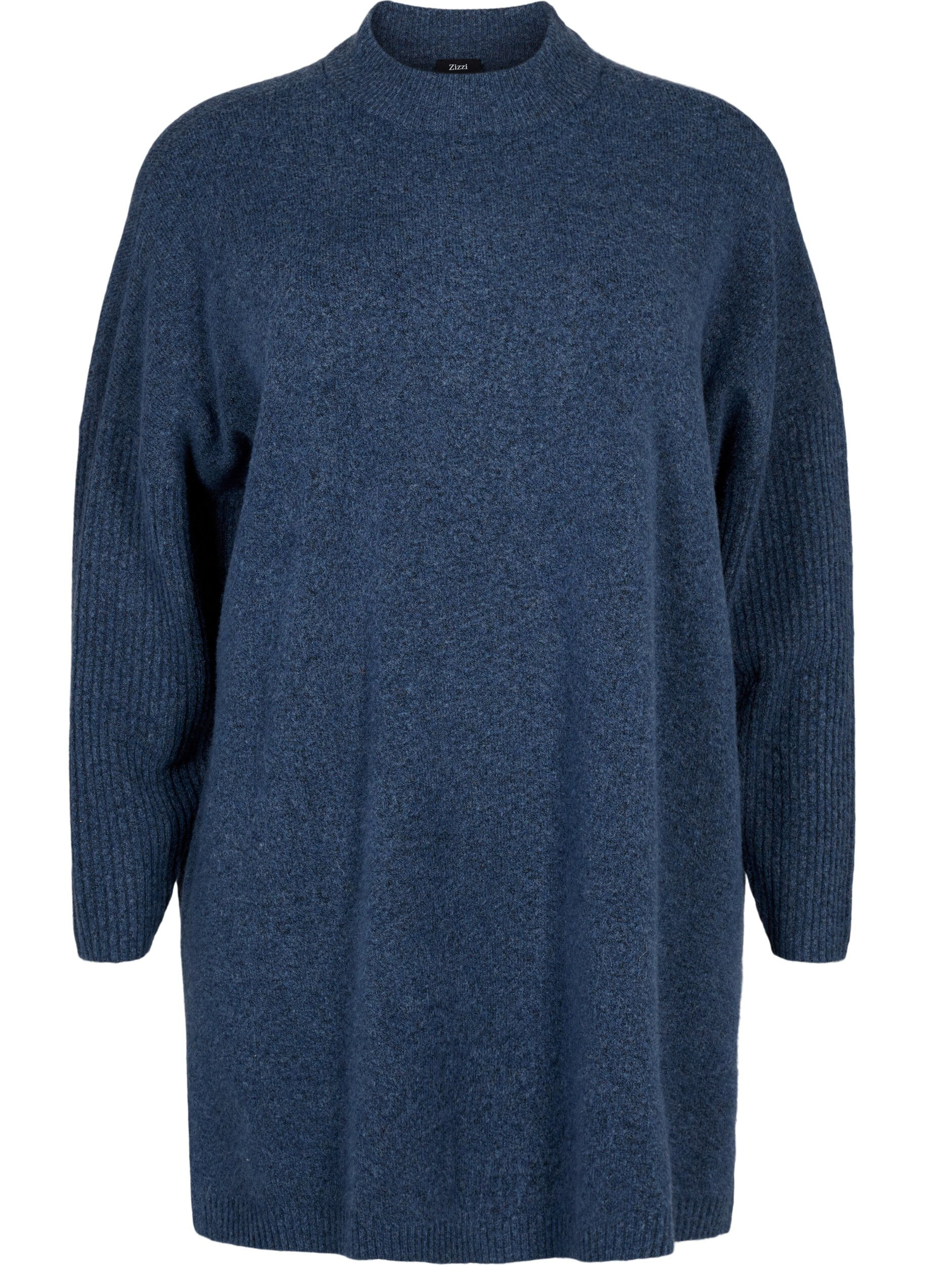 Zizzi Long chemisier tricot&eacute; &agrave; manches longues, Bering Sea Mel., Packshot image number 0