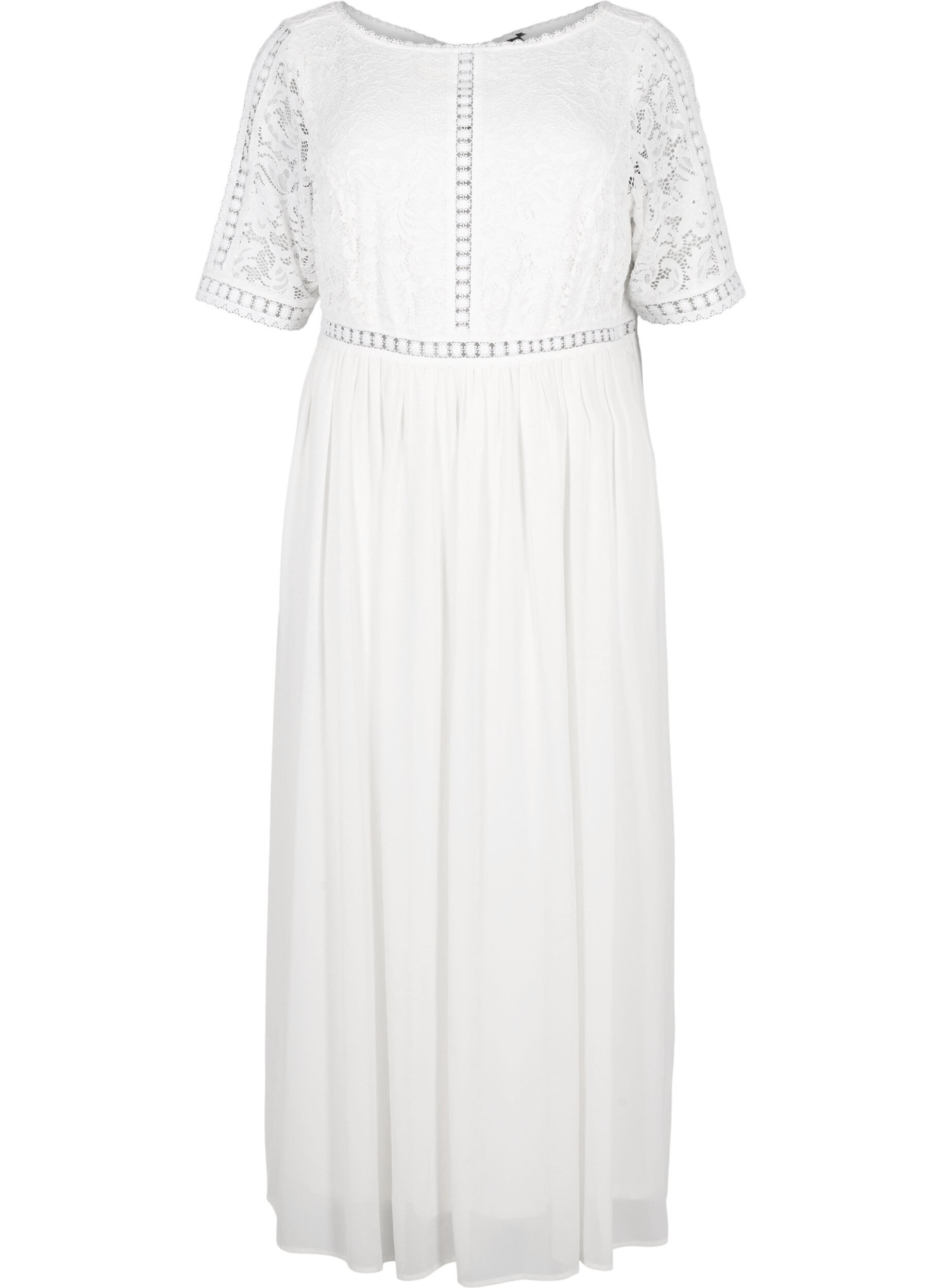 Zizzi Robe longue avec d&eacute;collet&eacute; au dos et manches courtes, Bright White, Packshot image number 0