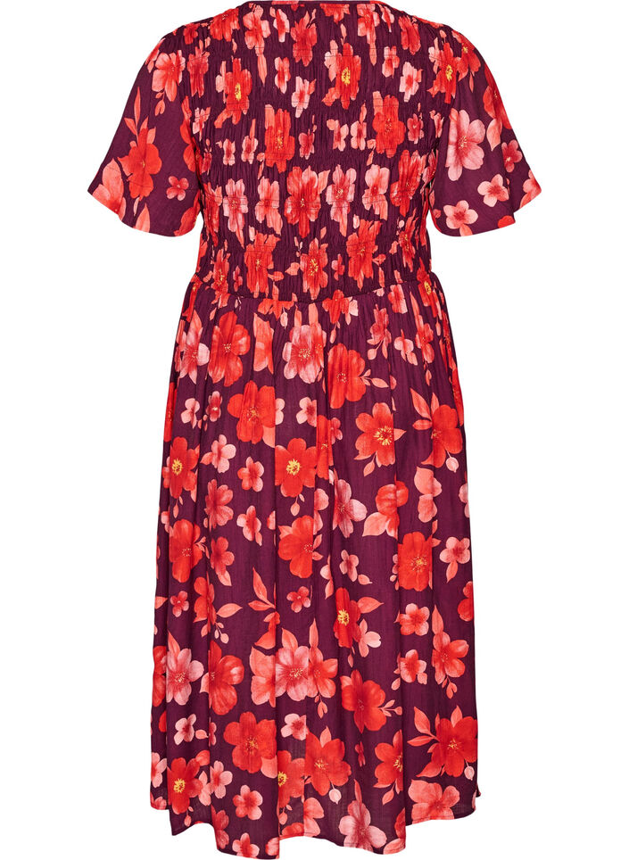 Robe avec smocks et imprim&eacute; floral, Violet, Packshot image number 1