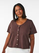 Blouse en coton textur&eacute; avec fermeture &agrave; boutons, Marron, Model image number 0