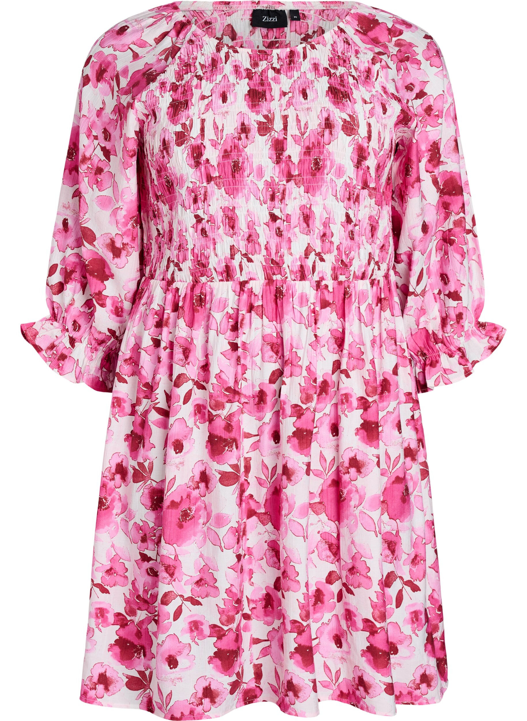 Zizzi Robe smock&eacute;e &agrave; imprim&eacute; floral, Rose, Packshot image number 0