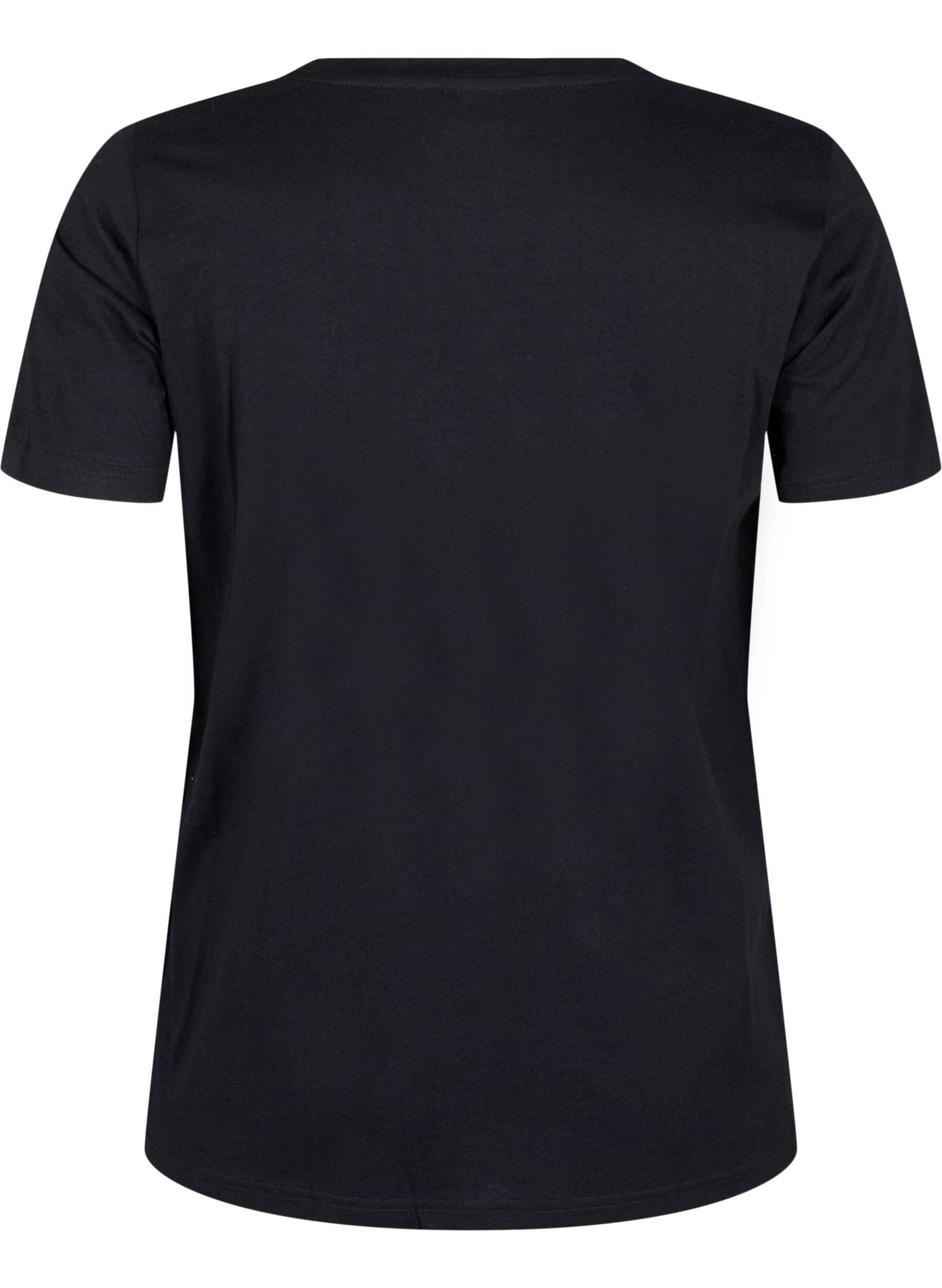 Zizzi T-shirt en coton avec motif strass, Black w. Radiance, Packshot image number 1