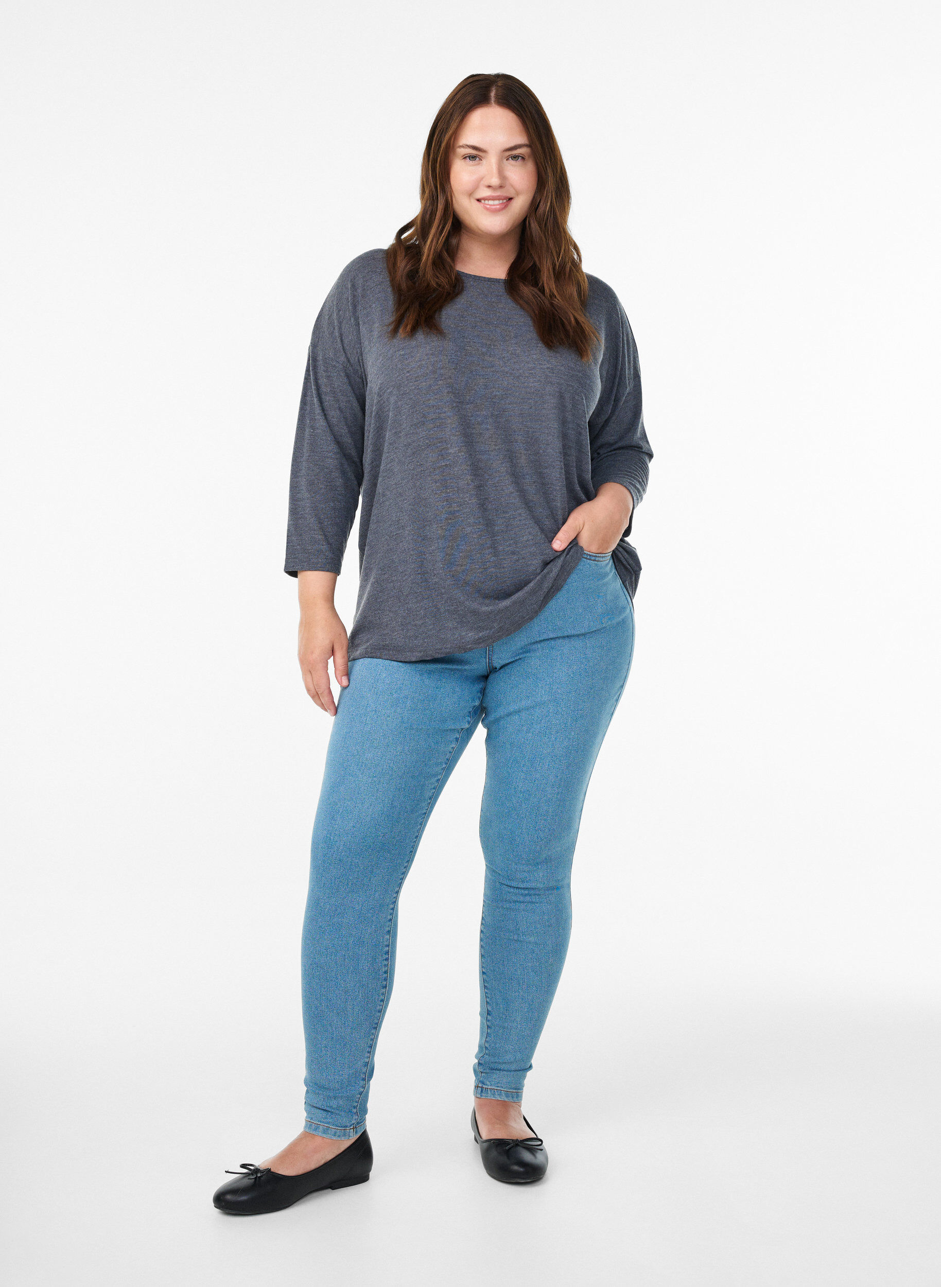 ZizziBlouse en jersey avec manches 3/4, Gris anthracite, Model image number 1