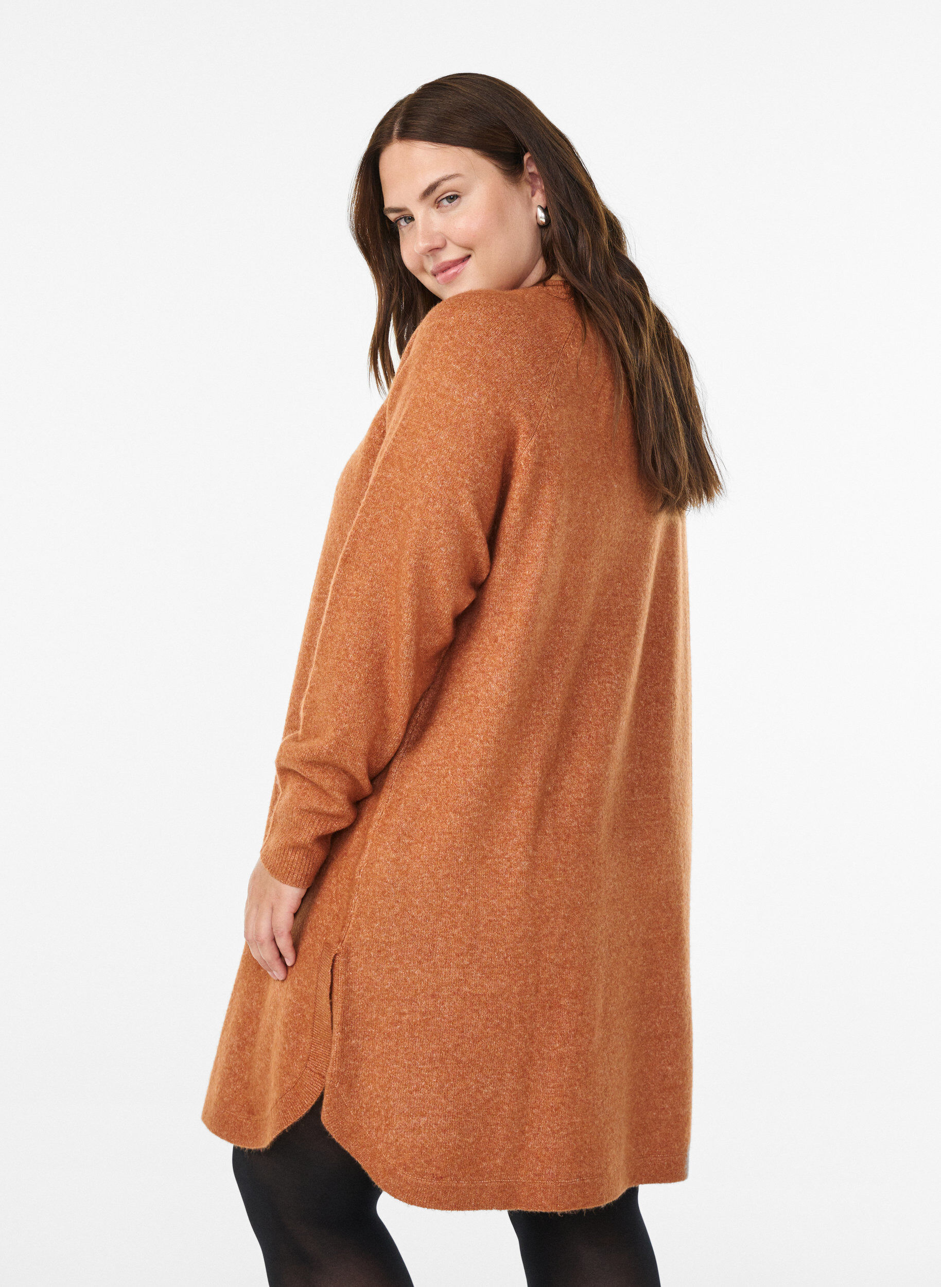 Zizzi Robe courte en maille &agrave; col rond, Orange, Model image number 2