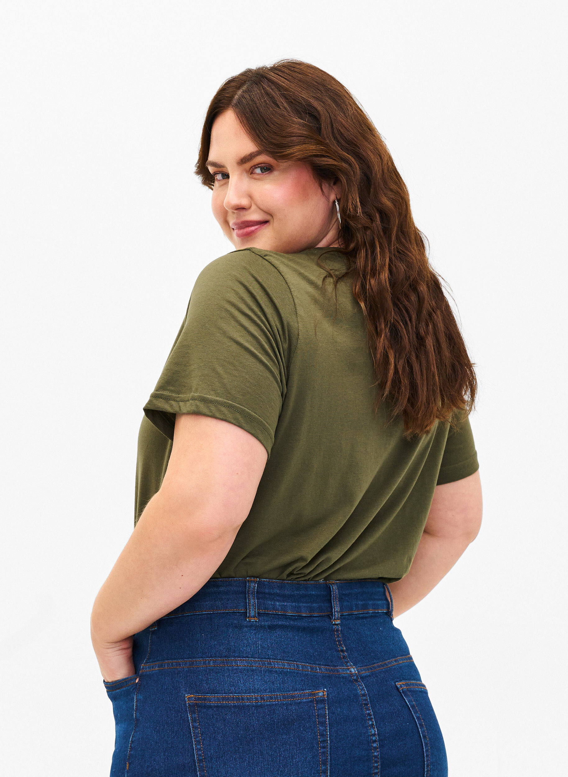 Zizzi FLASH - T-shirt &agrave; col rond, Olivie Night, Model image number 1