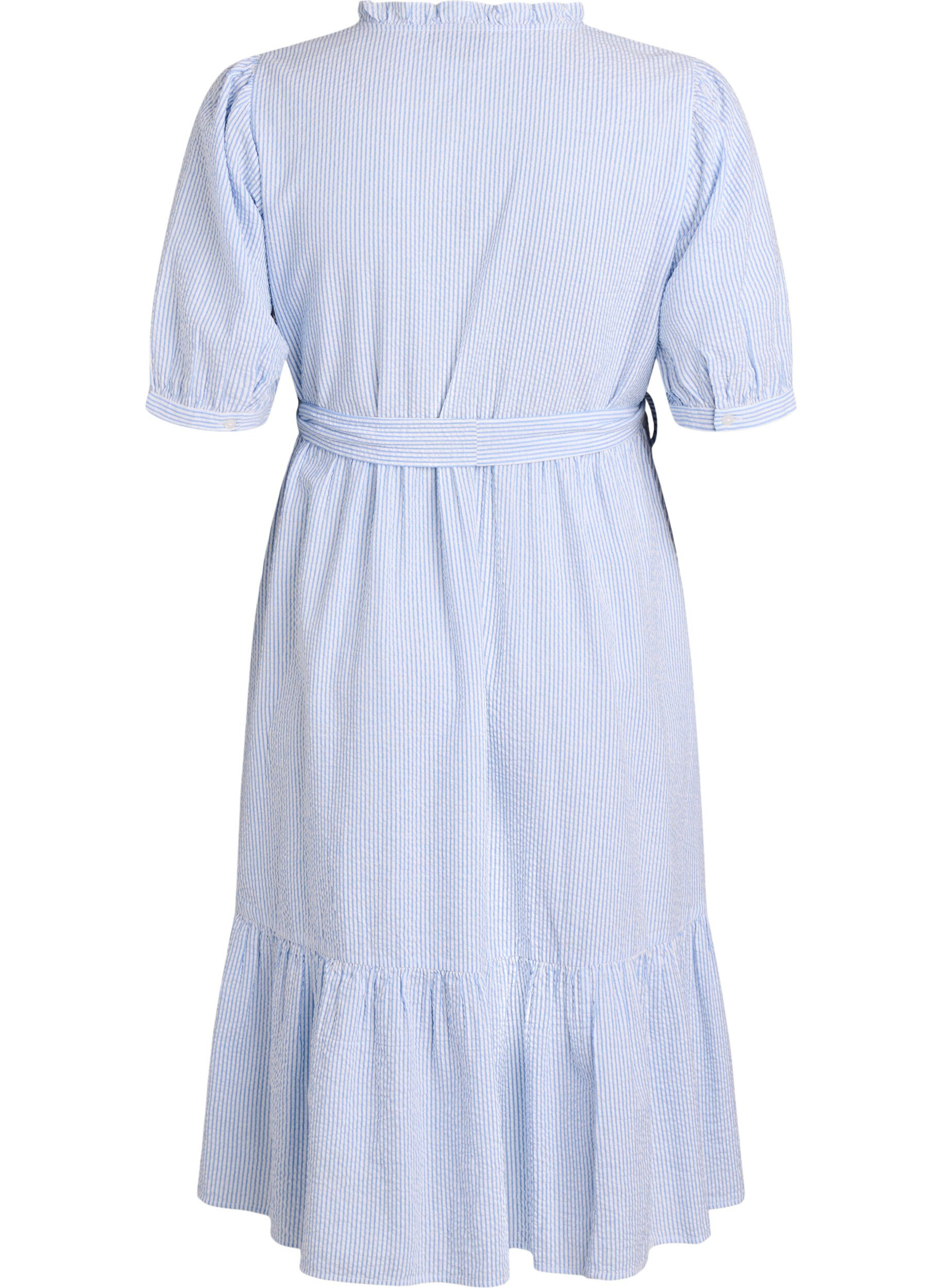 ZizziRobe midi &agrave; rayures en coton avec ceinture &agrave; nouer, Blanc, Packshot image number 1
