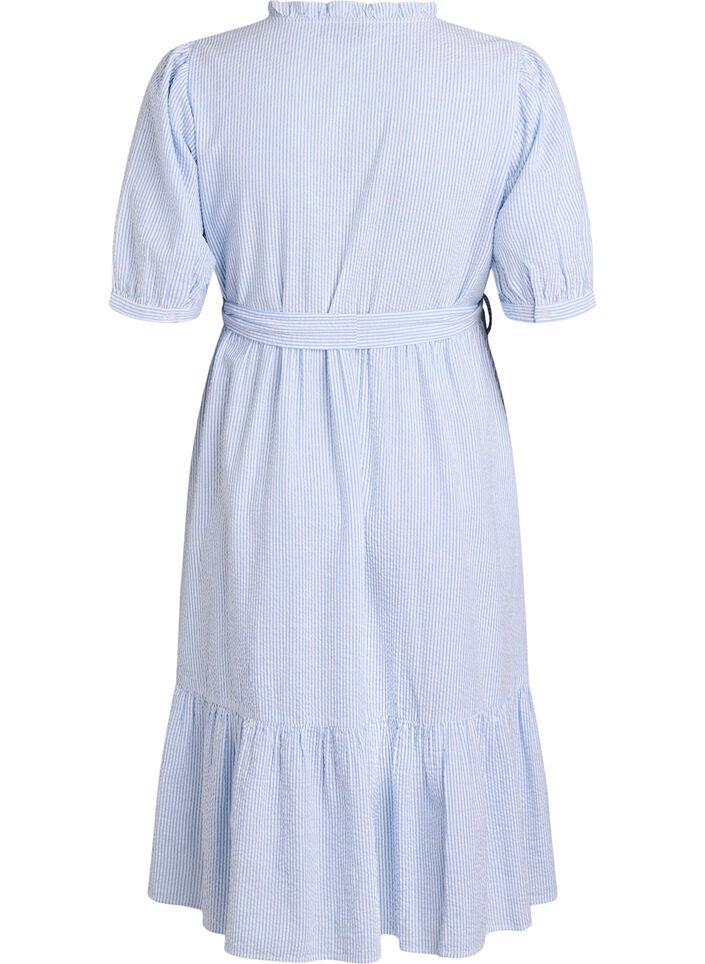 Robe midi &agrave; rayures en coton avec ceinture &agrave; nouer, Blanc, Packshot image number 1