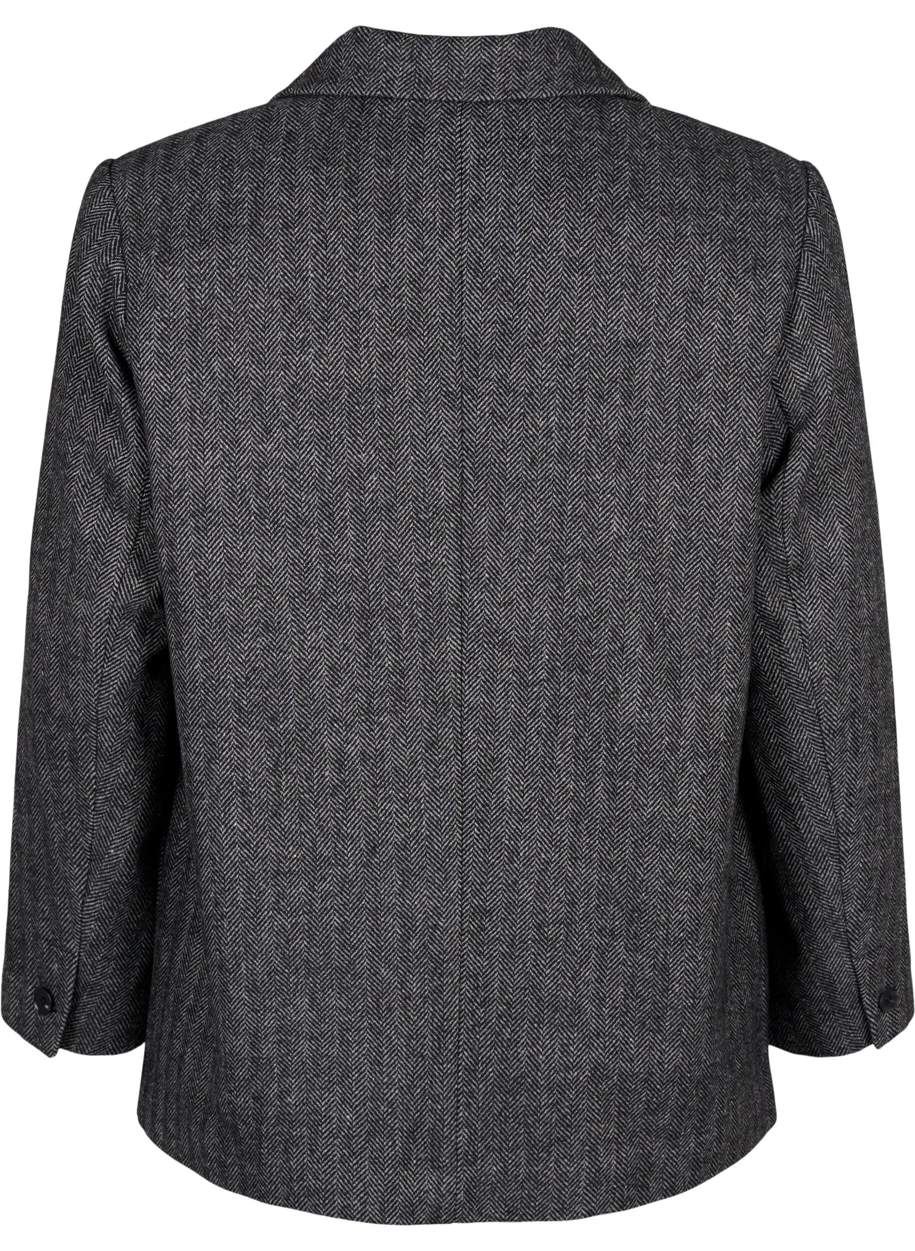 Zizzi Blazer en laine dot&eacute; de poches, Dark Grey Melange, Packshot image number 1