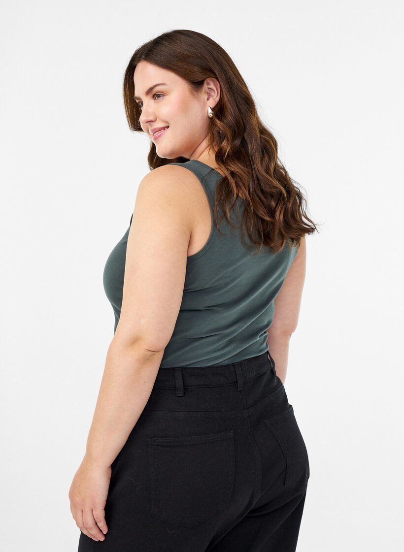 Haut uni Basic en coton, Vert fonc&eacute;, Model image number 2